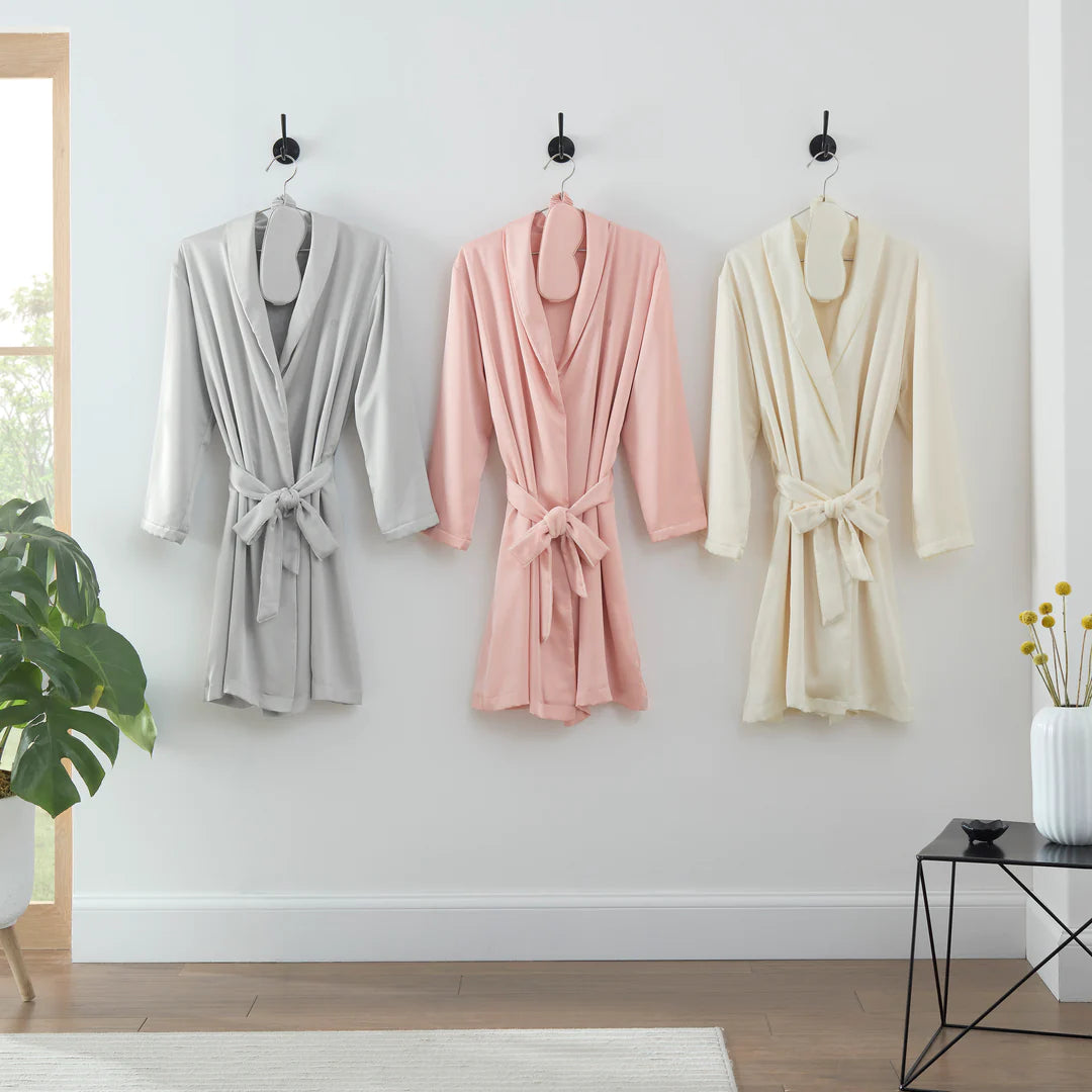 Bath Robe Womens Dressing Gown Gift Set Clean Design Home Satin Robe With Eyemask Gift Set CLEAN DESIGN Bath Robe Womens Dressing Gown Gift Set Clean Design Home Satin Robe With Eyemask Gift Set CLEAN DESIGN