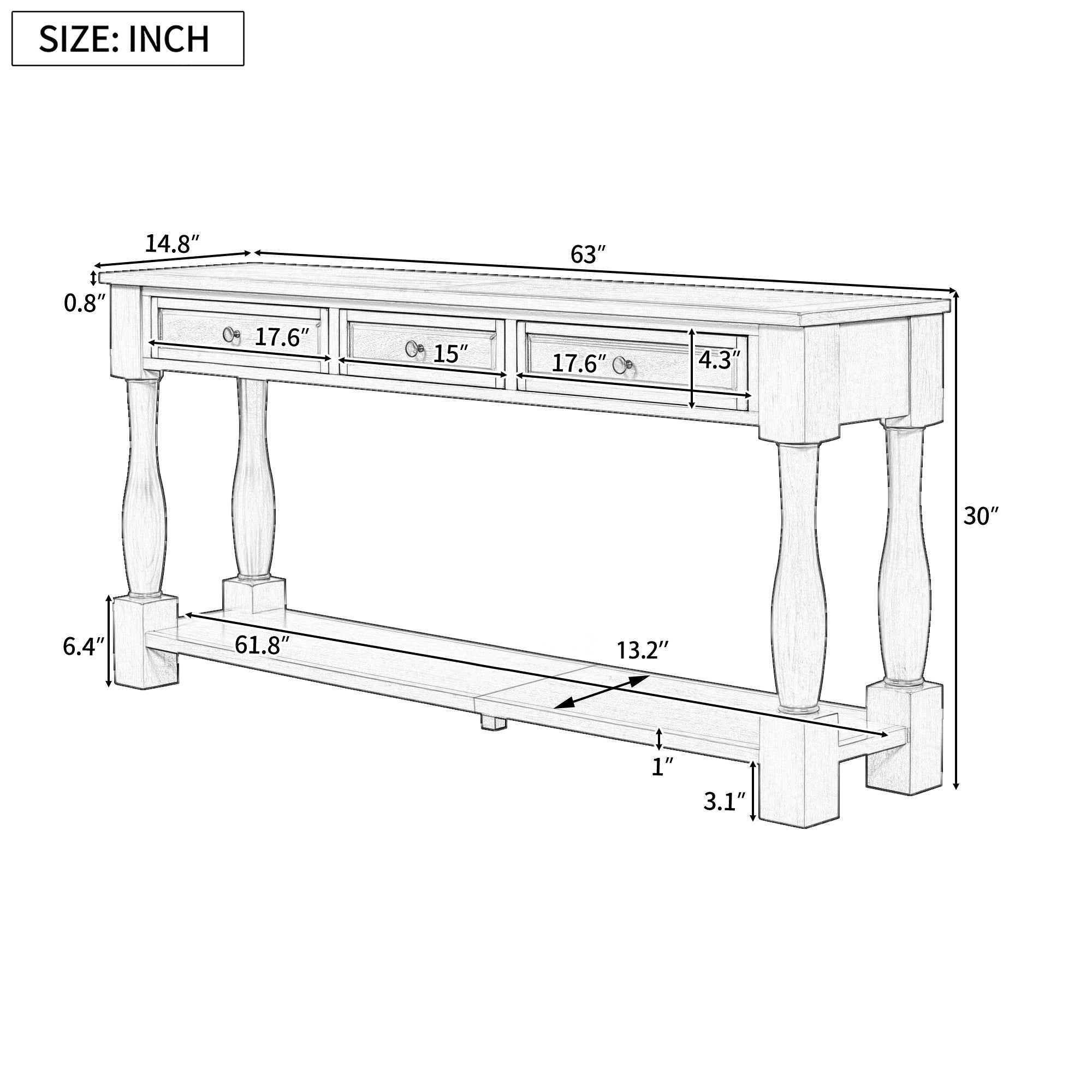 Console Table 63" with Drawers and Shelf