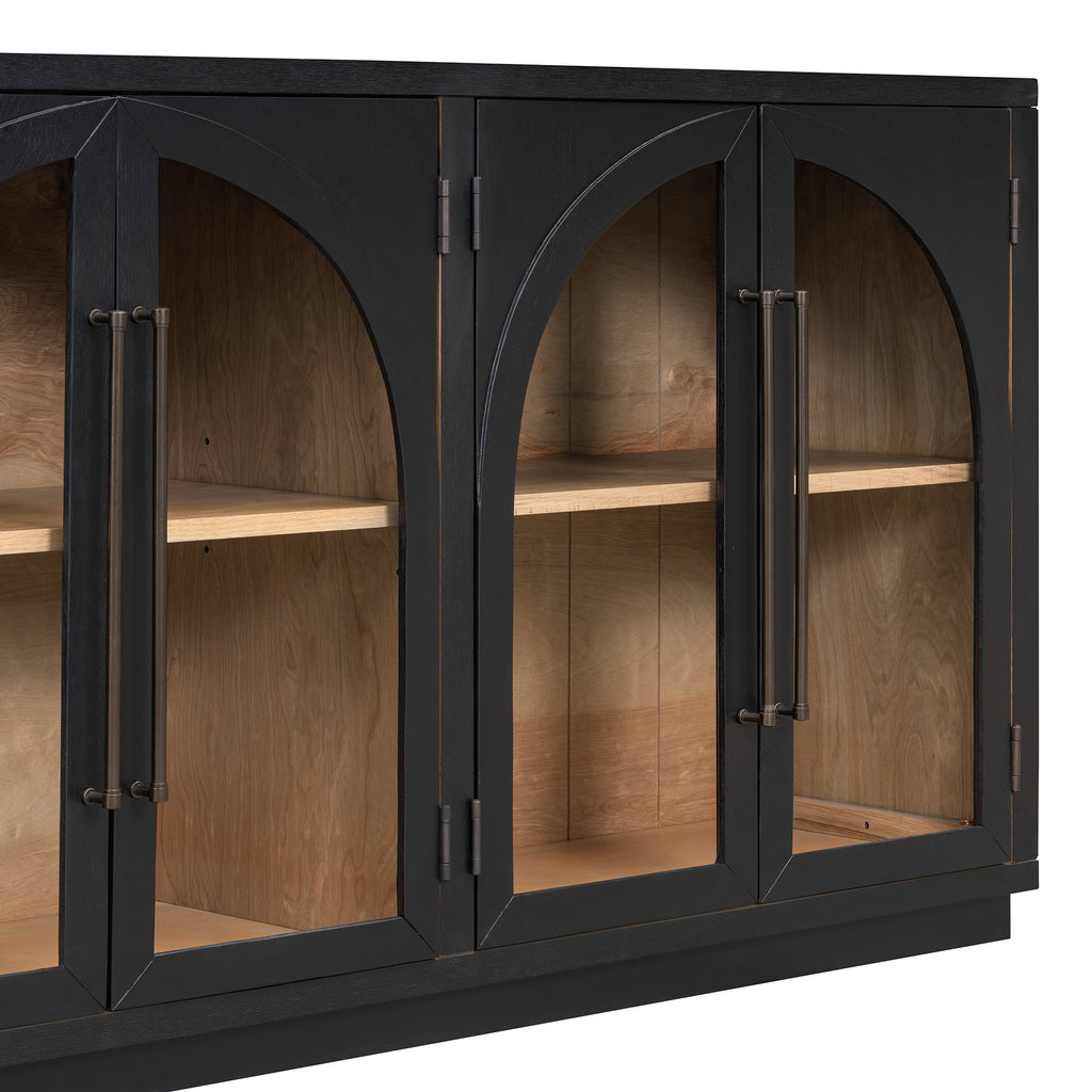 4-Door Storage Sideboard Buffet Cabinet with Arched Glass Doors