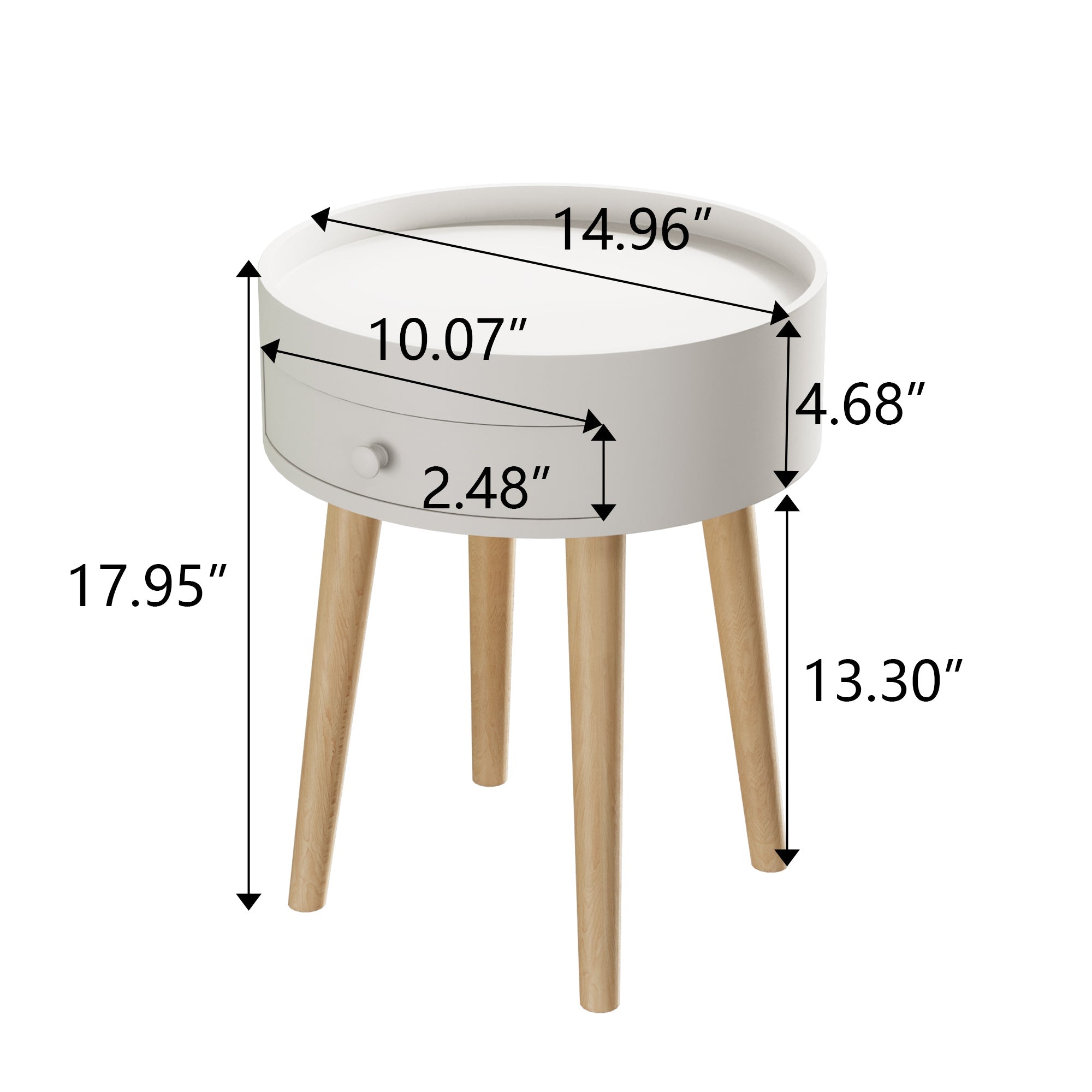 Nightingale 18"H Table with Drawer & Oak Legs, White