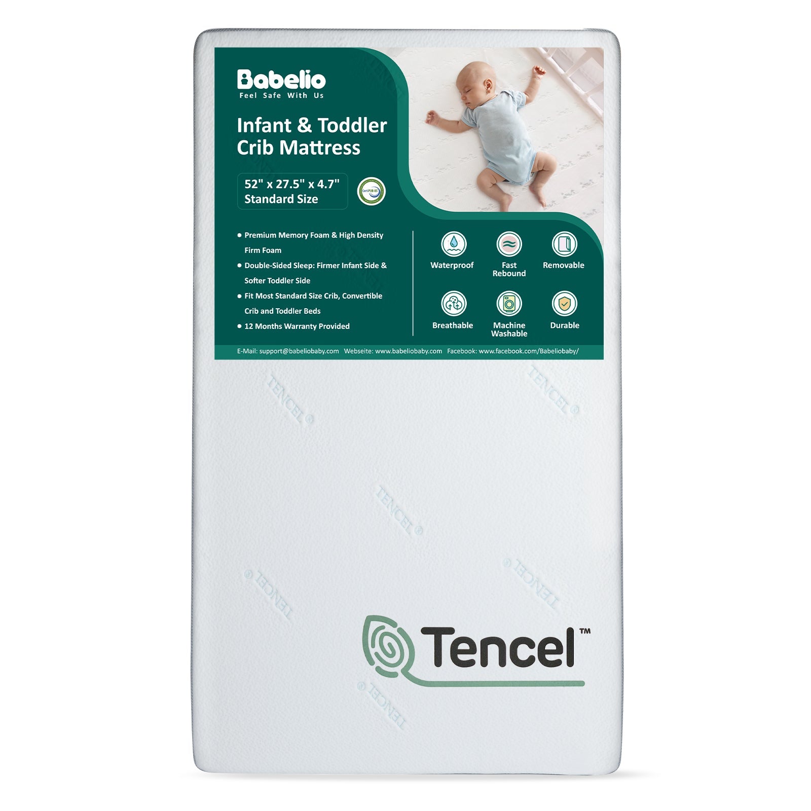 Cloud 2 Crib & Toddler Mattress with Tencel Cover  by Babelio