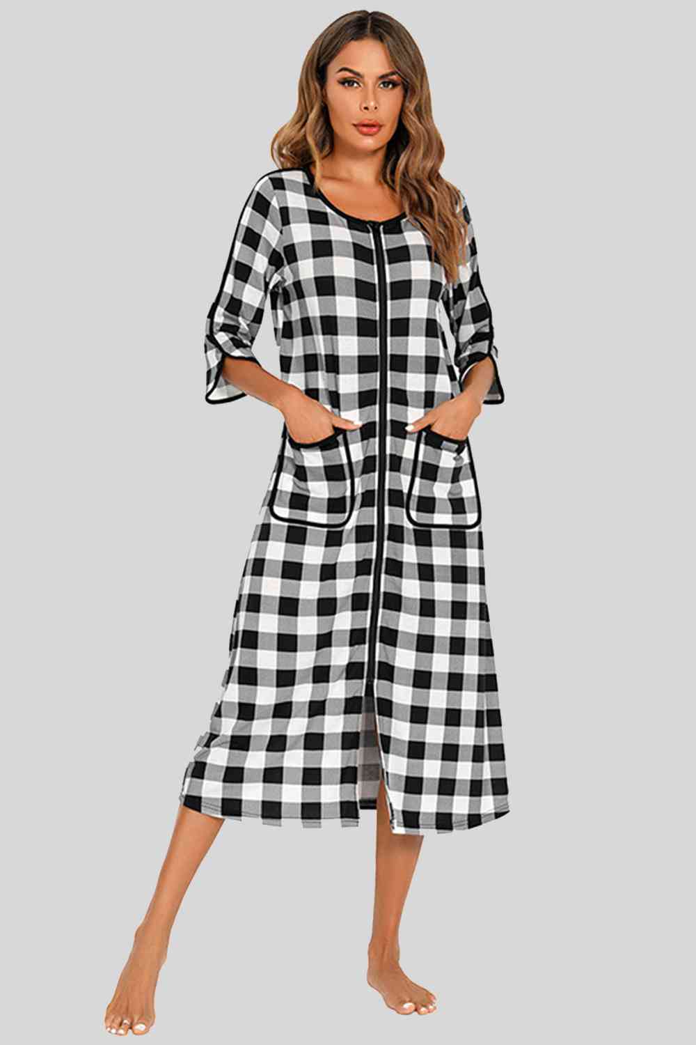 Pajama Dress with Round Neck