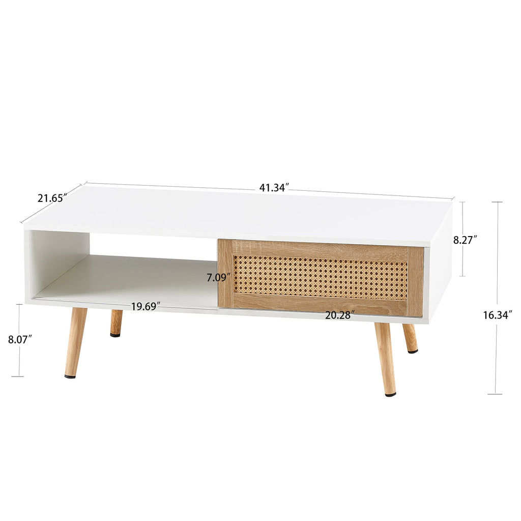 Rattan Coffee table with sliding door storage