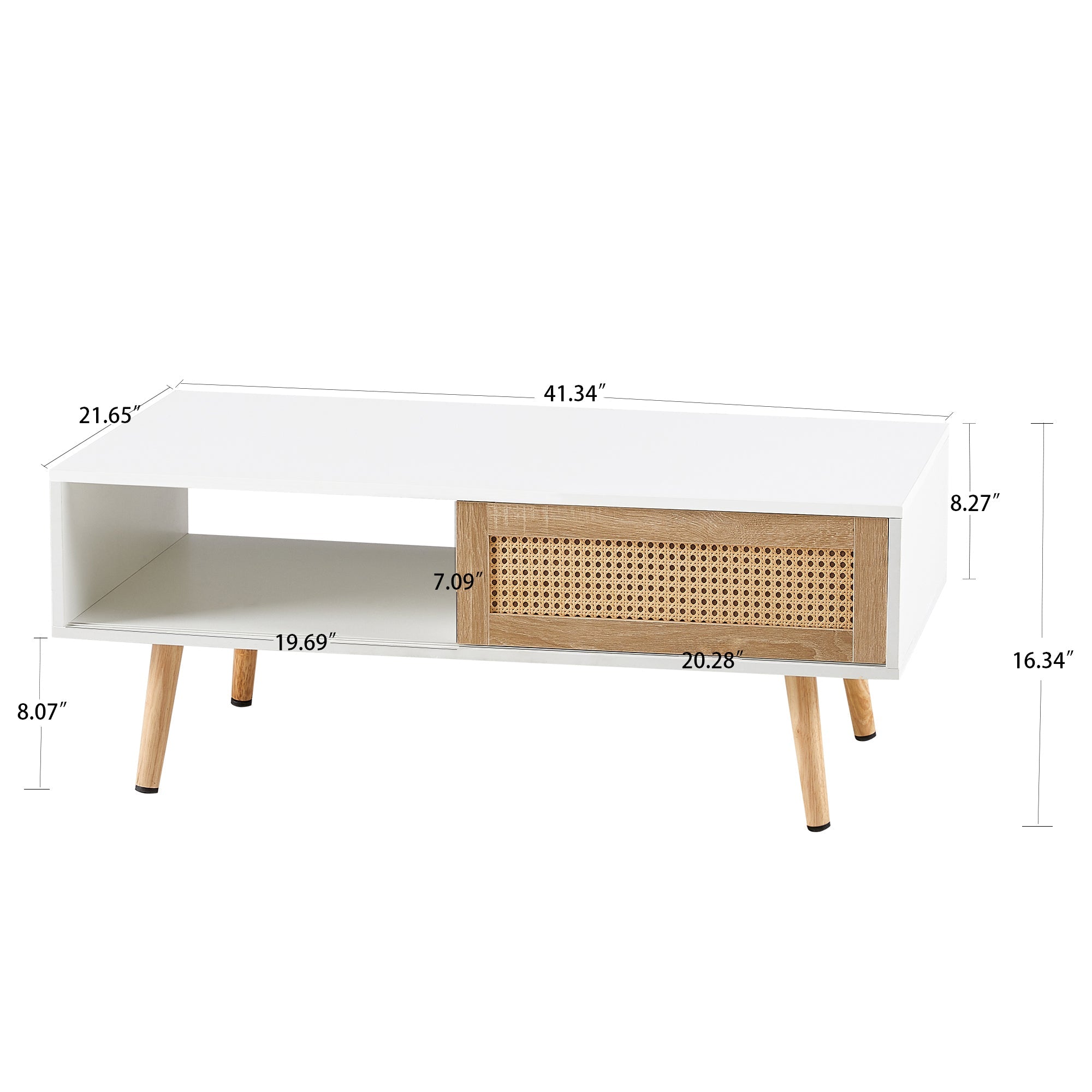Rattan Coffee table with sliding door storage