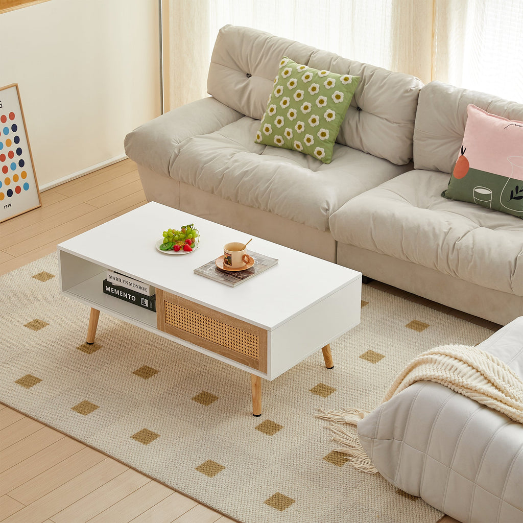 Rattan Coffee table with sliding door storage