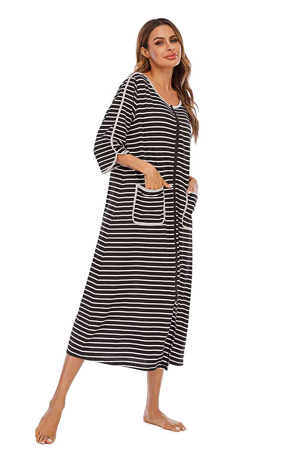 Pajama Dress with Round Neck