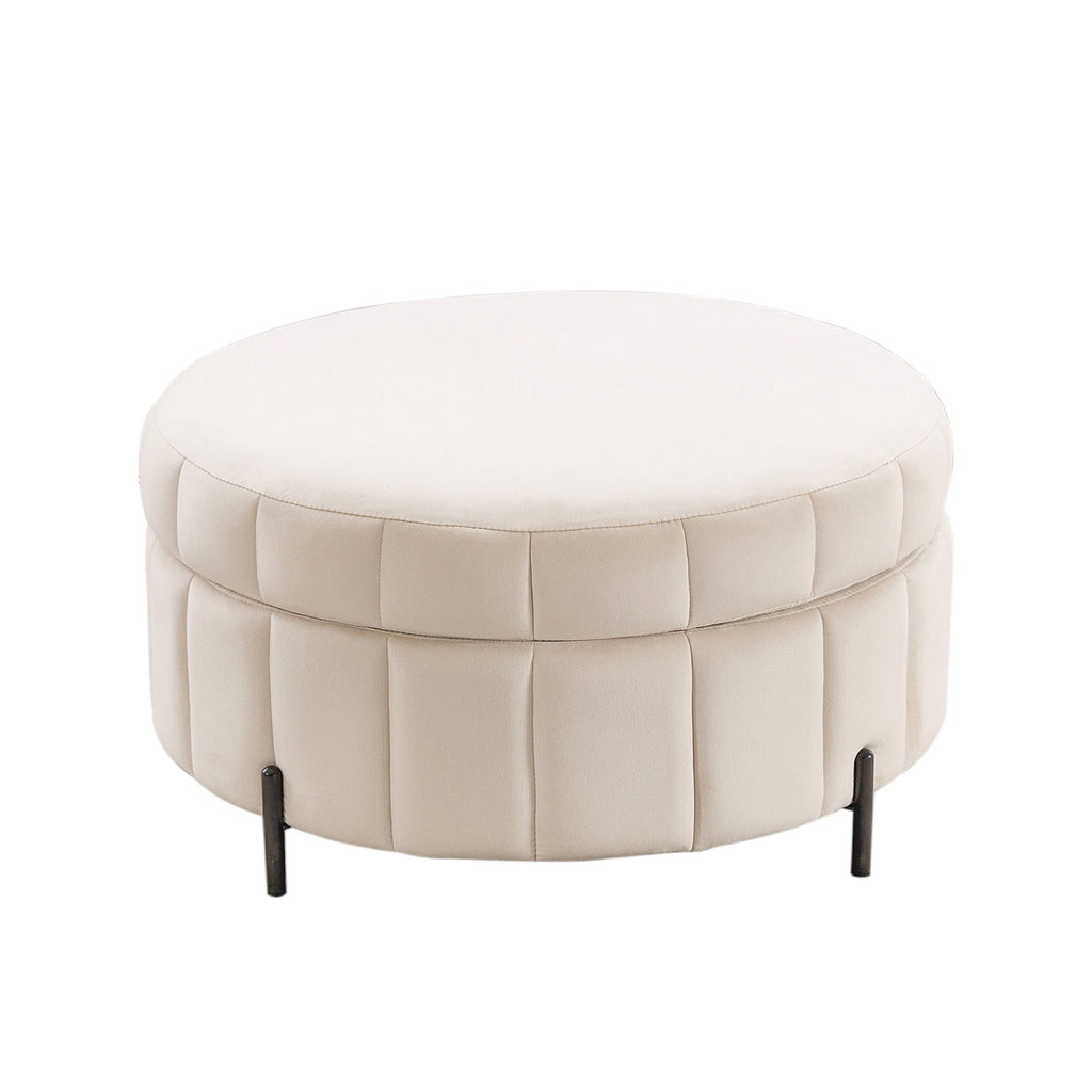 Upholstered Round Ottoman With Reversible Lid