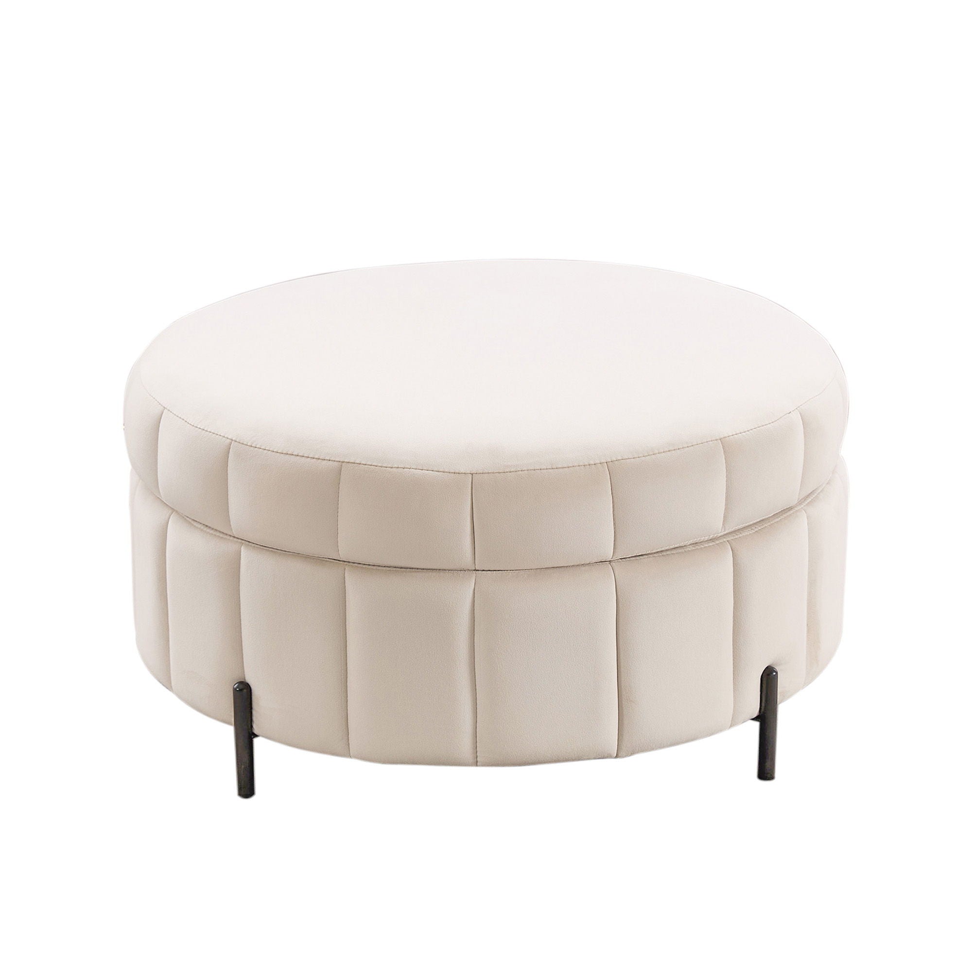 Upholstered Round Ottoman With Reversible Lid