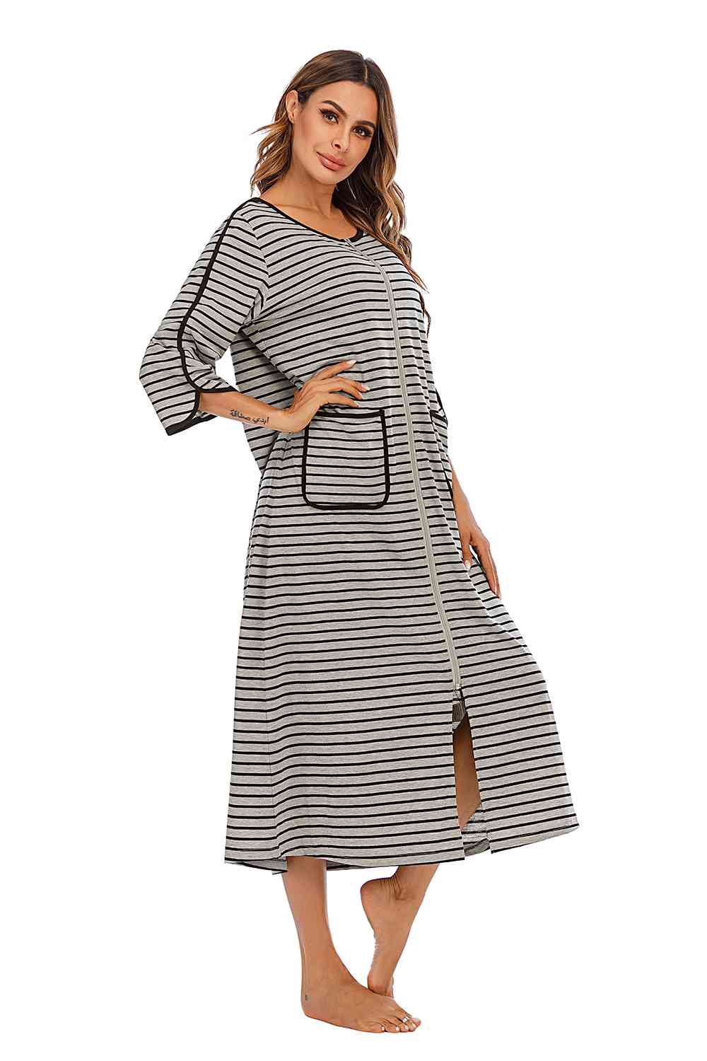 Pajama Dress with Round Neck