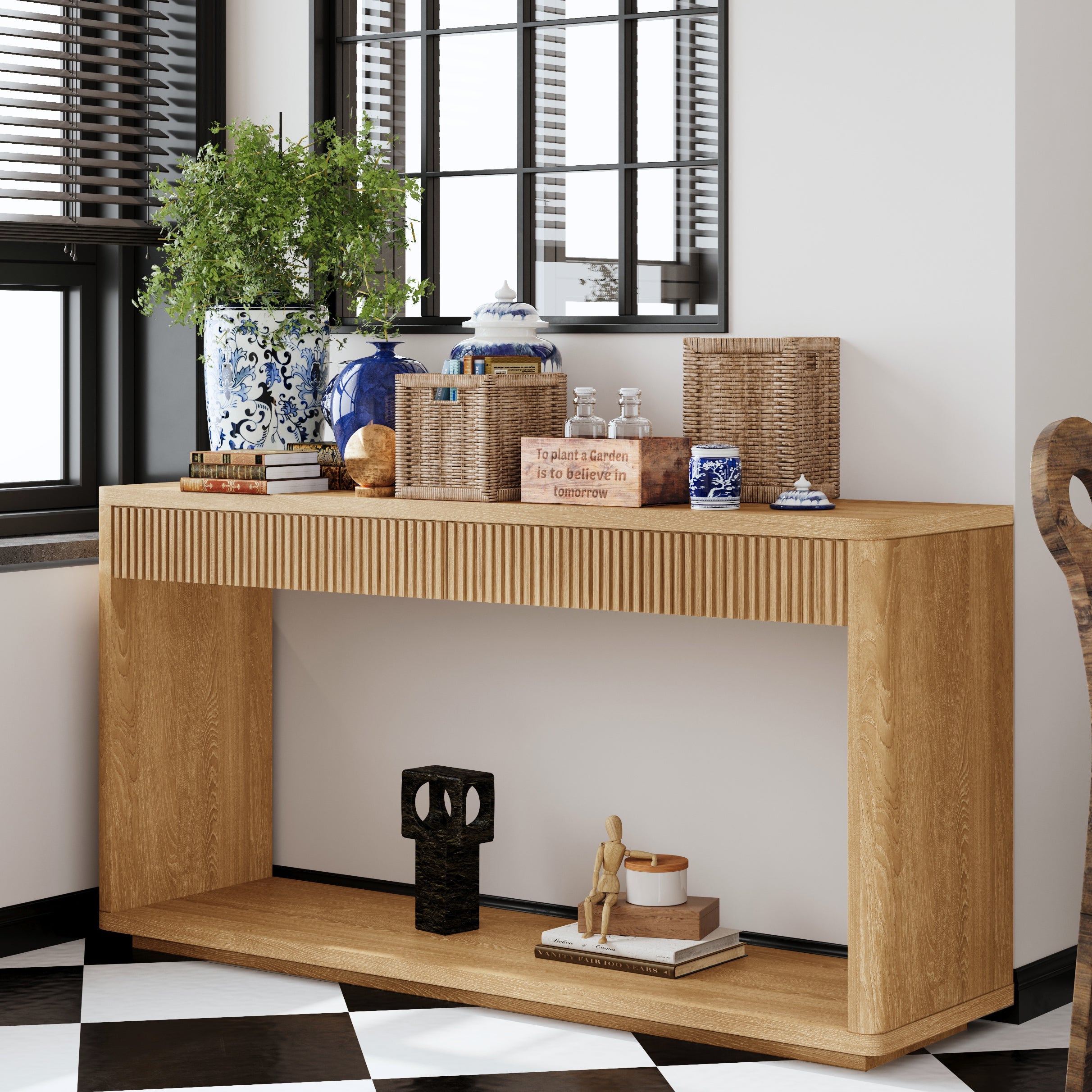 Fluted Console Table with 2-Drawers