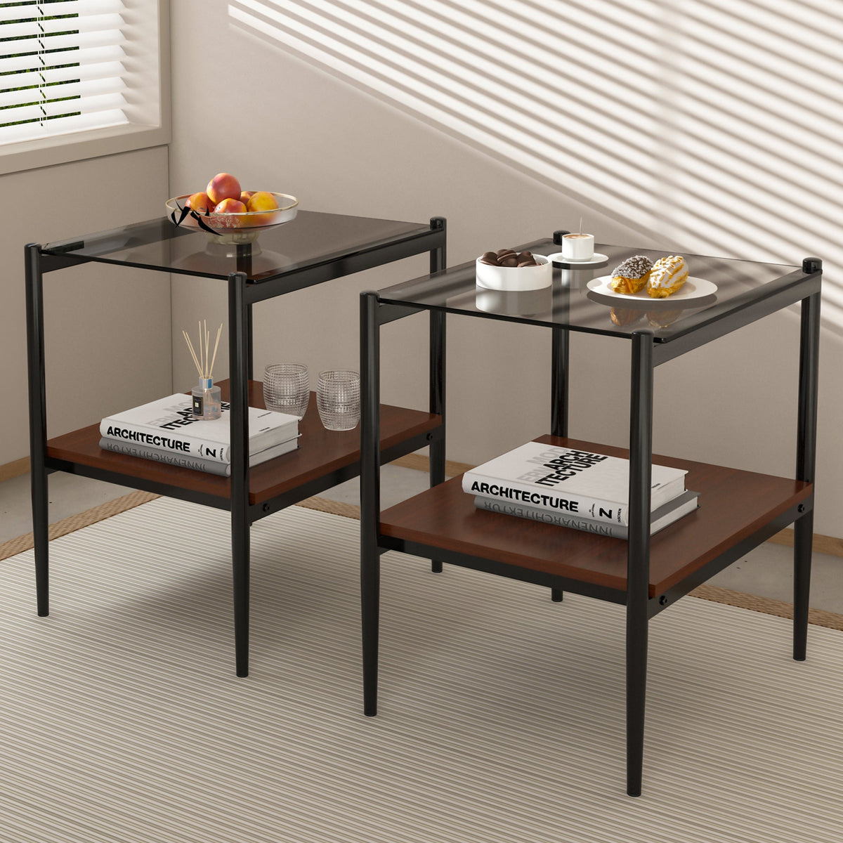 End Table Gray Glass, set of 2