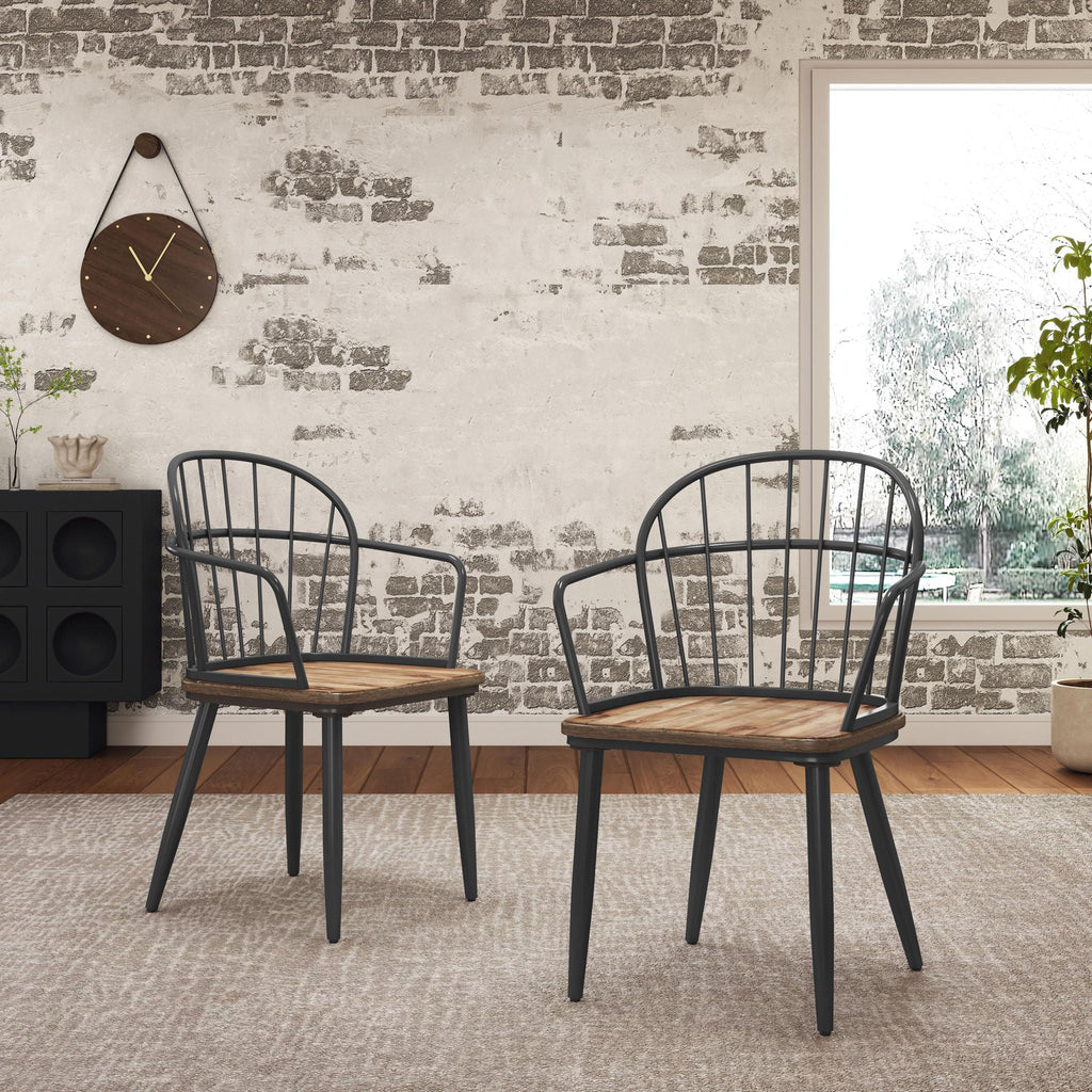 Dining Chair With Metal Legs And Birch (Set of 2) - Black / Natural