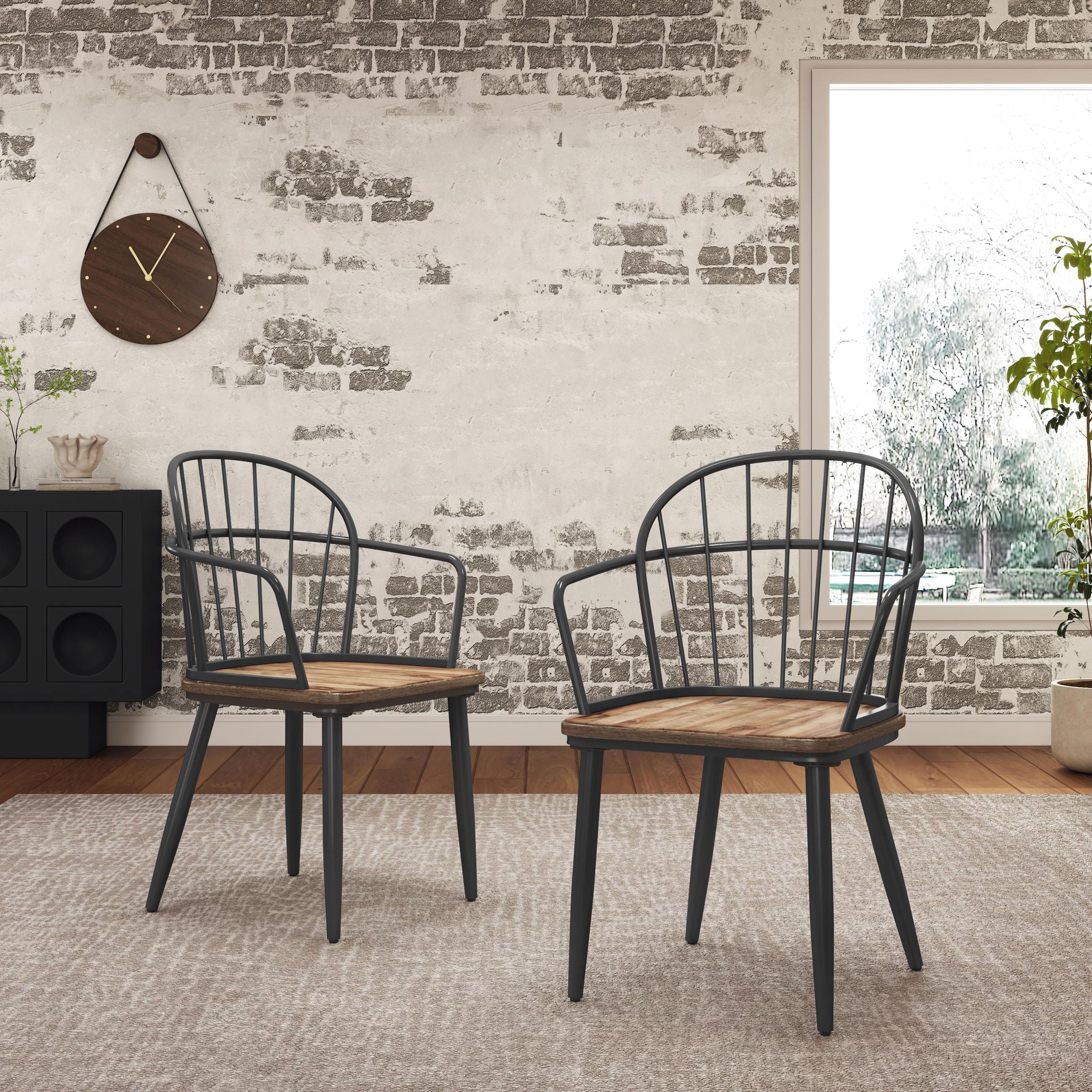 Dining Chair With Metal Legs And Birch (Set of 2) - Black / Natural