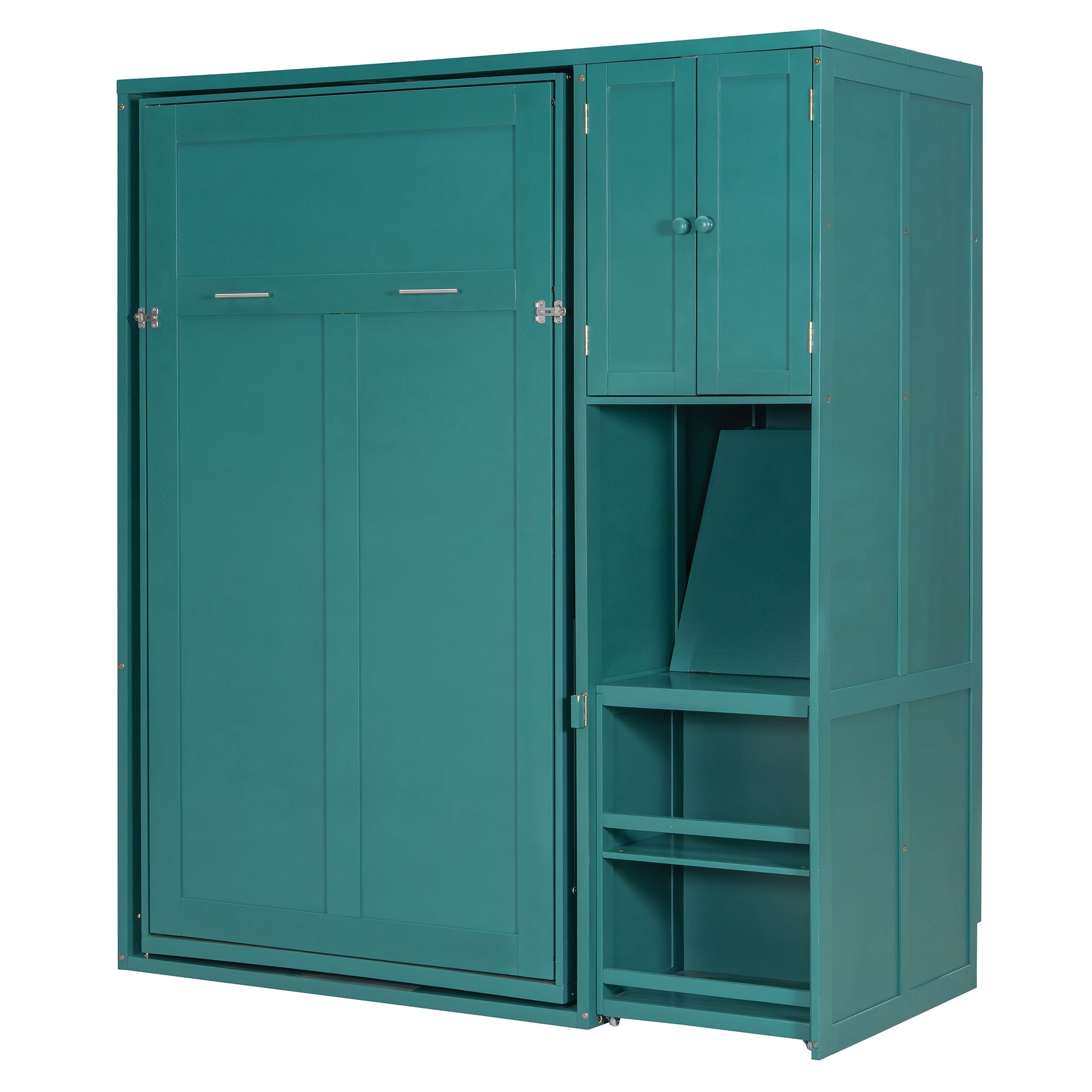 Rotating Wall Murphy Beds with Bookshelf, Teal (TWIN)