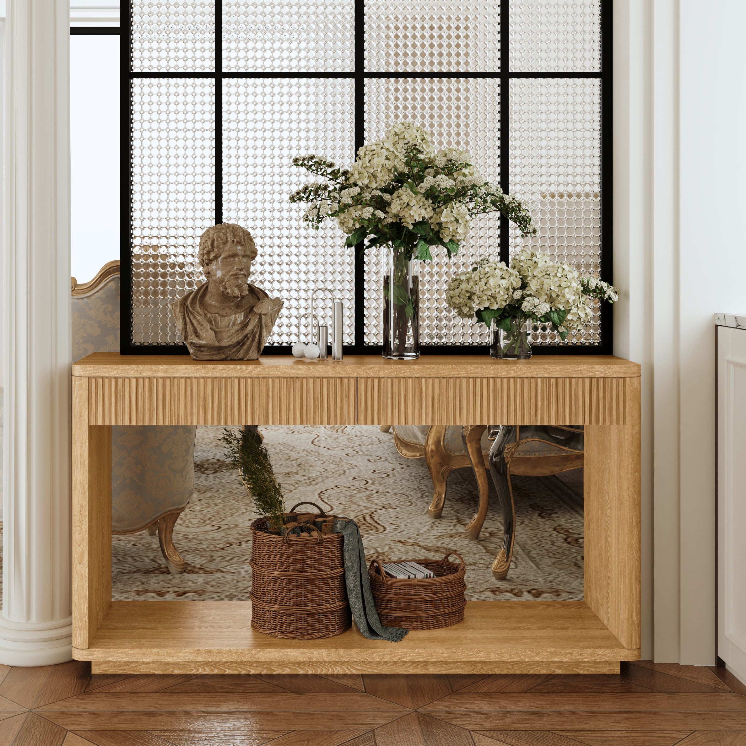 Fluted Console Table with 2-Drawers