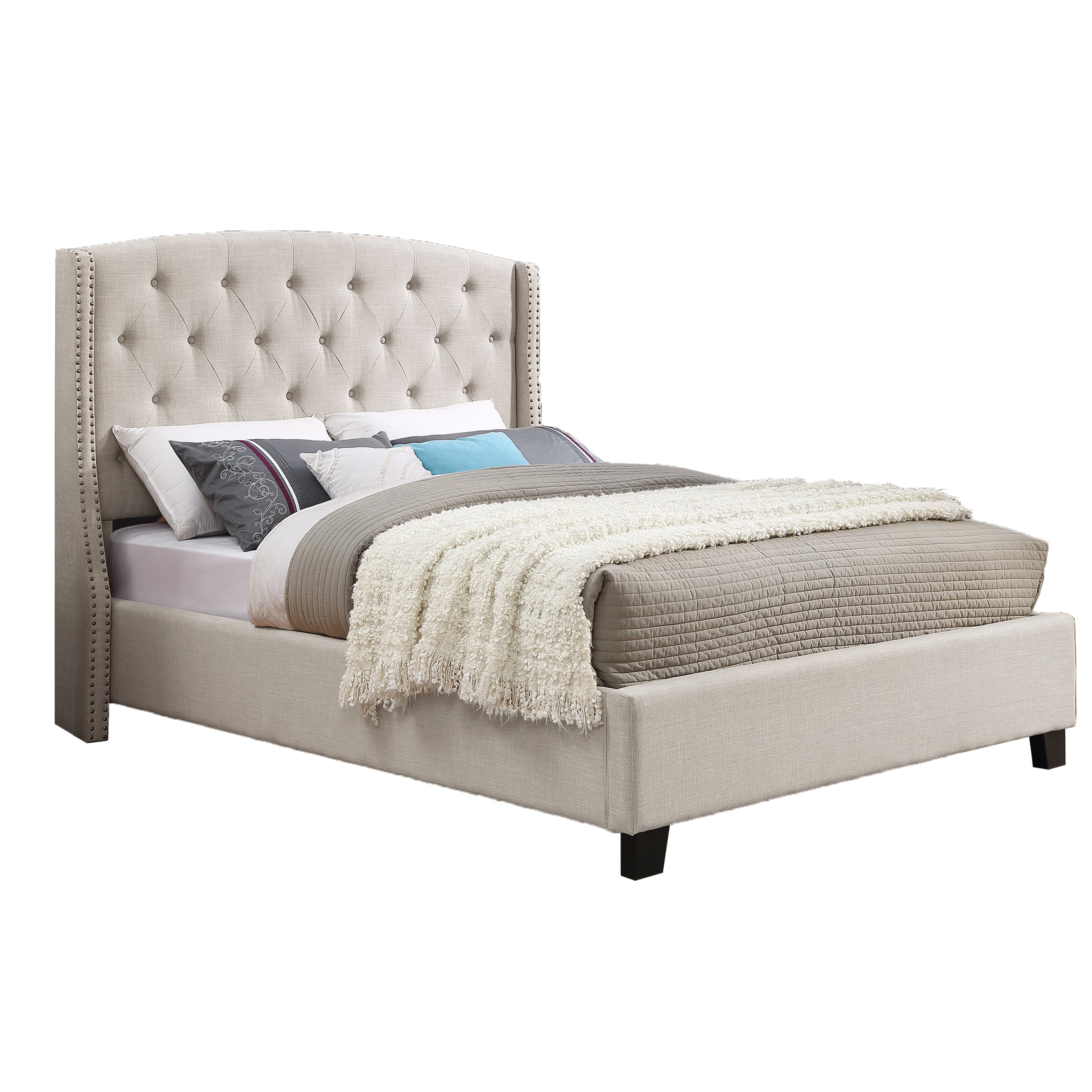 Astral 3-Piece Tufted Wingback Upholstered Bedroom Set with two Nightstands