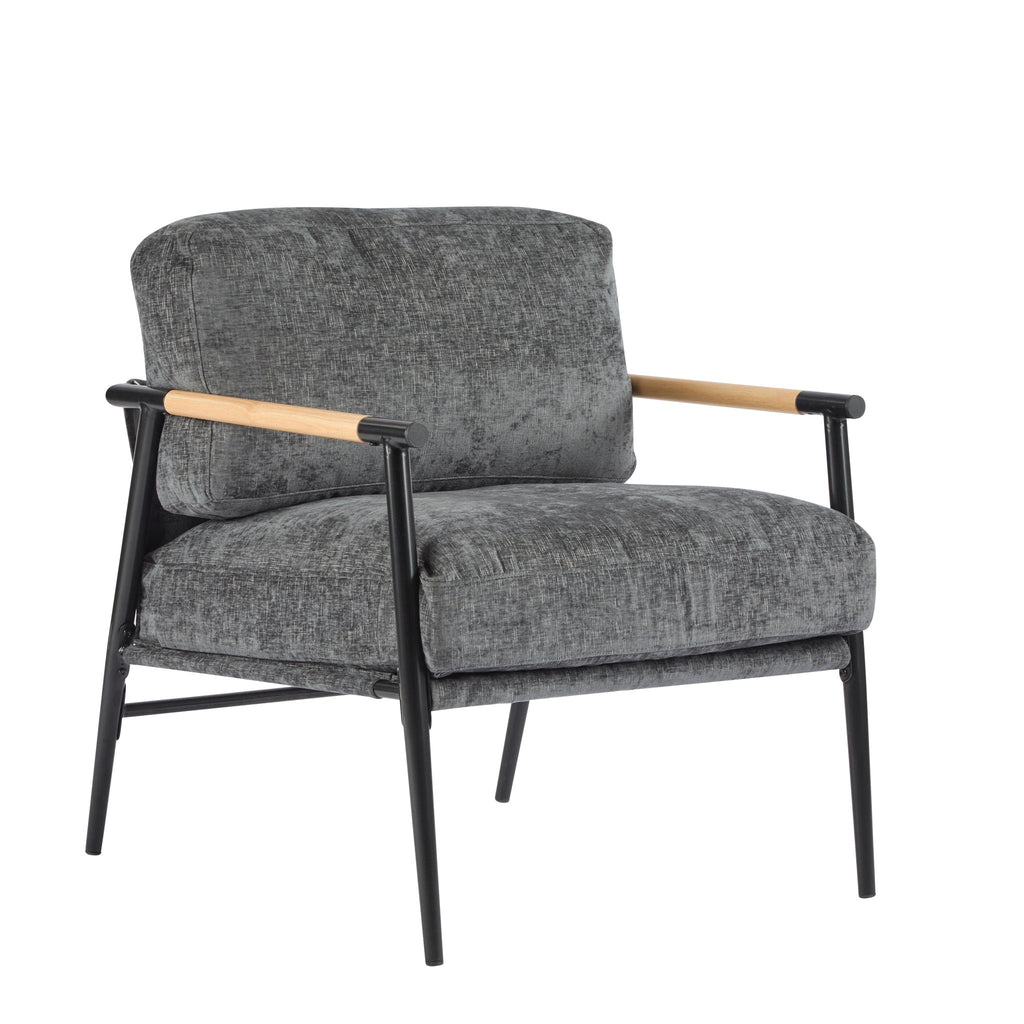 Modern Accent Chair With Plush Cushions and Wooden Armrests