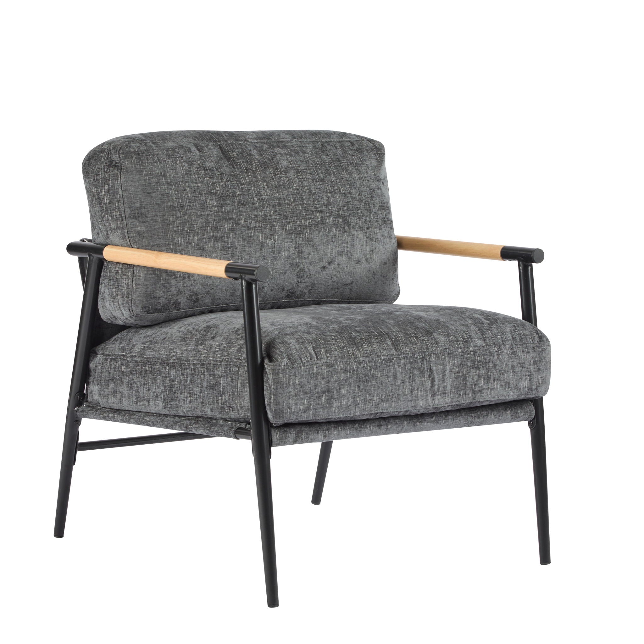 Modern Accent Chair With Plush Cushions and Wooden Armrests