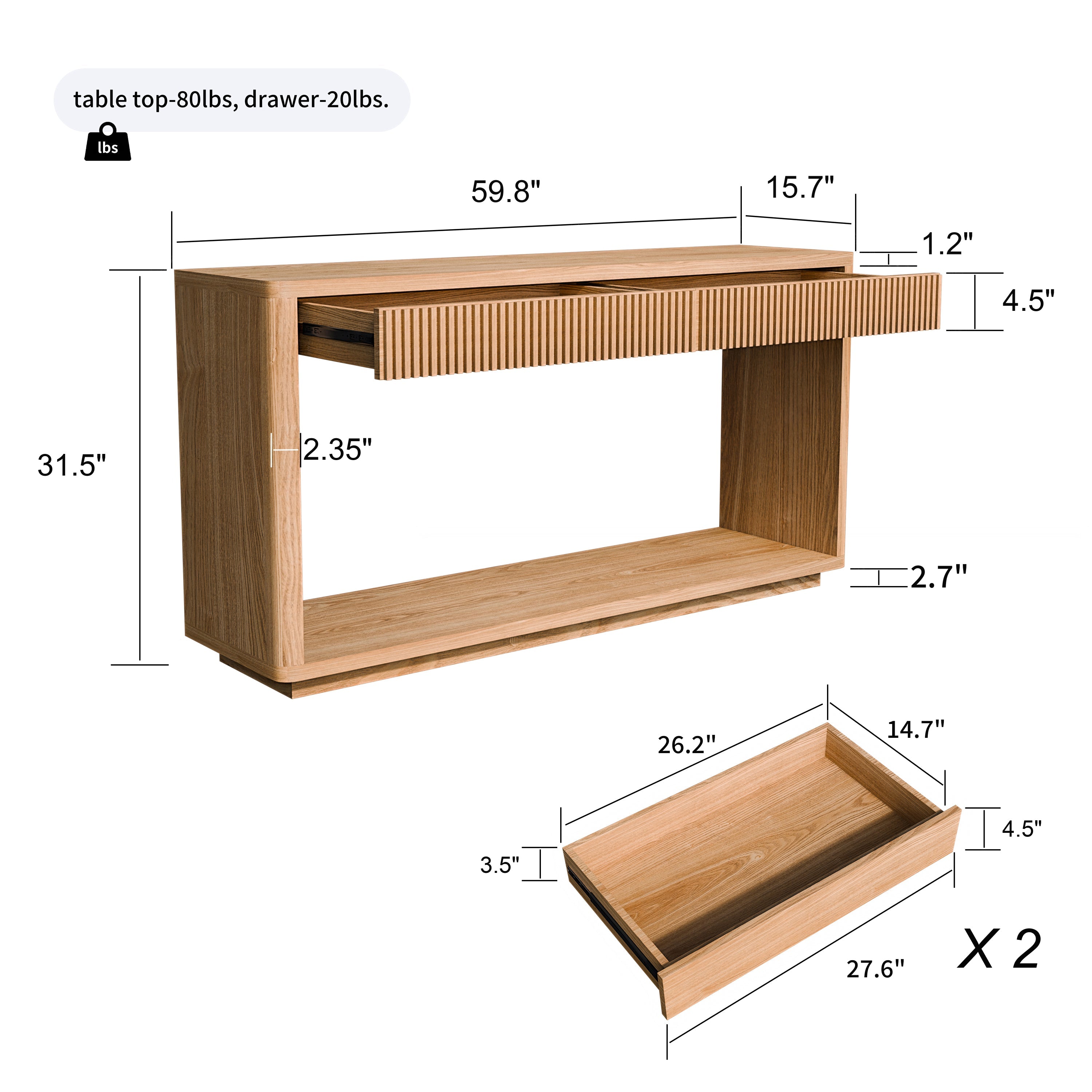 Fluted Console Table with 2-Drawers