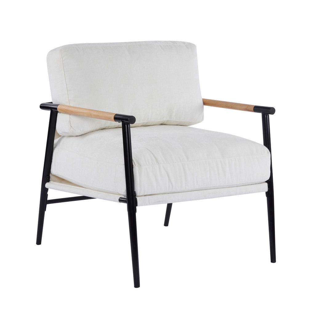 Modern Accent Chair With Plush Cushions and Wooden Armrests