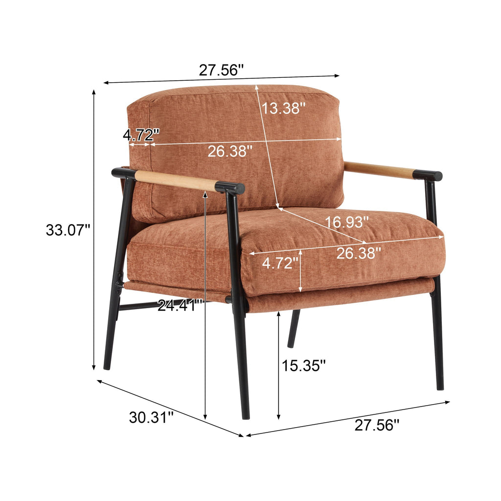 Modern Accent Chair With Plush Cushions and Wooden Armrests
