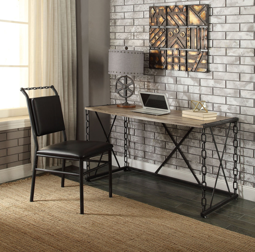 Rustic Oak Desk with Black Metal Chain Legs