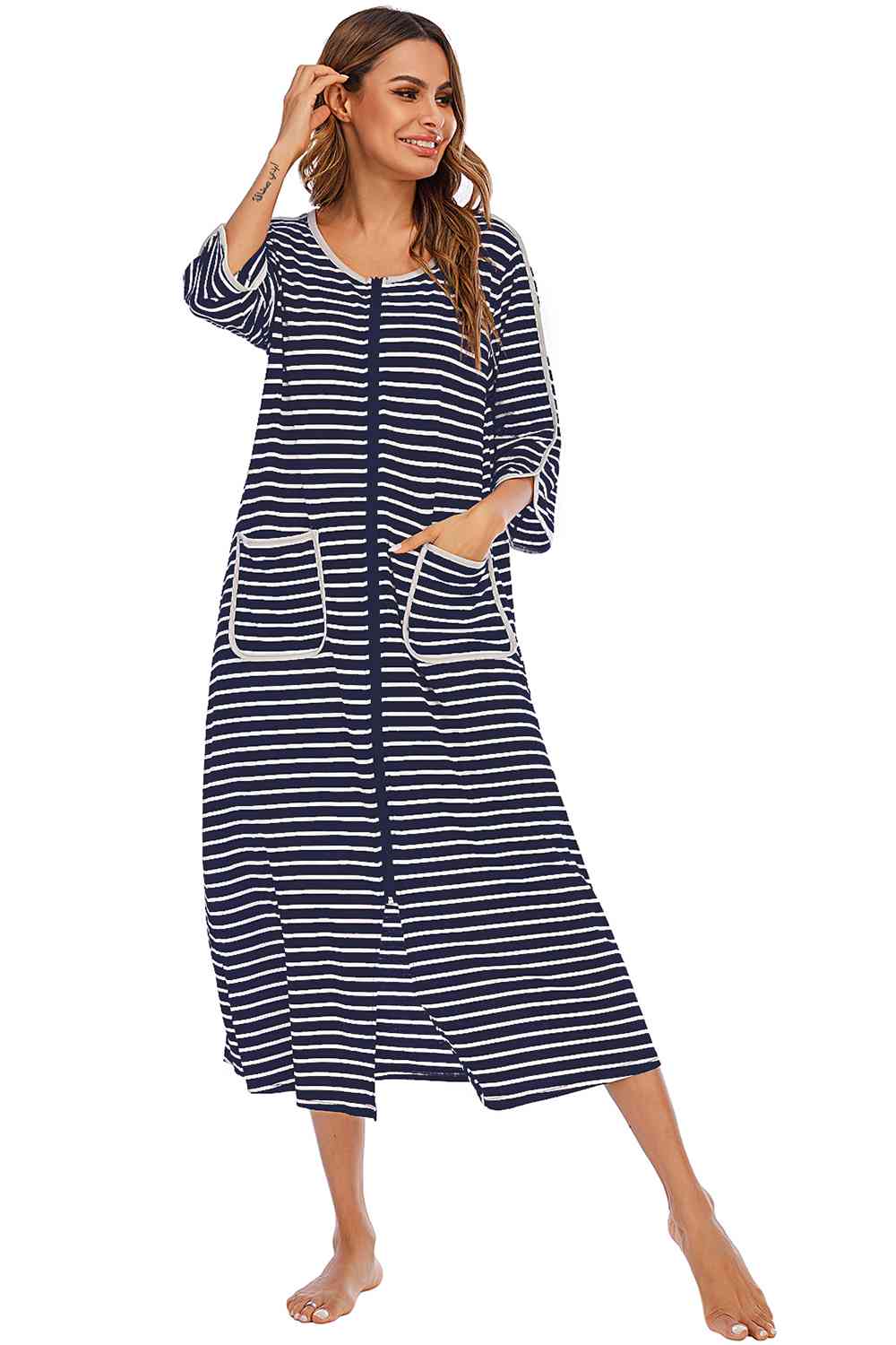 Pajama Dress with Round Neck