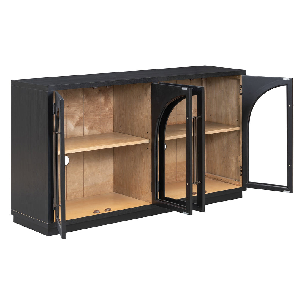 4-Door Storage Sideboard Buffet Cabinet with Arched Glass Doors