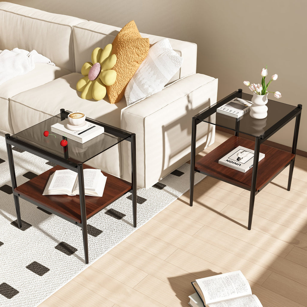 End Table Gray Glass, set of 2