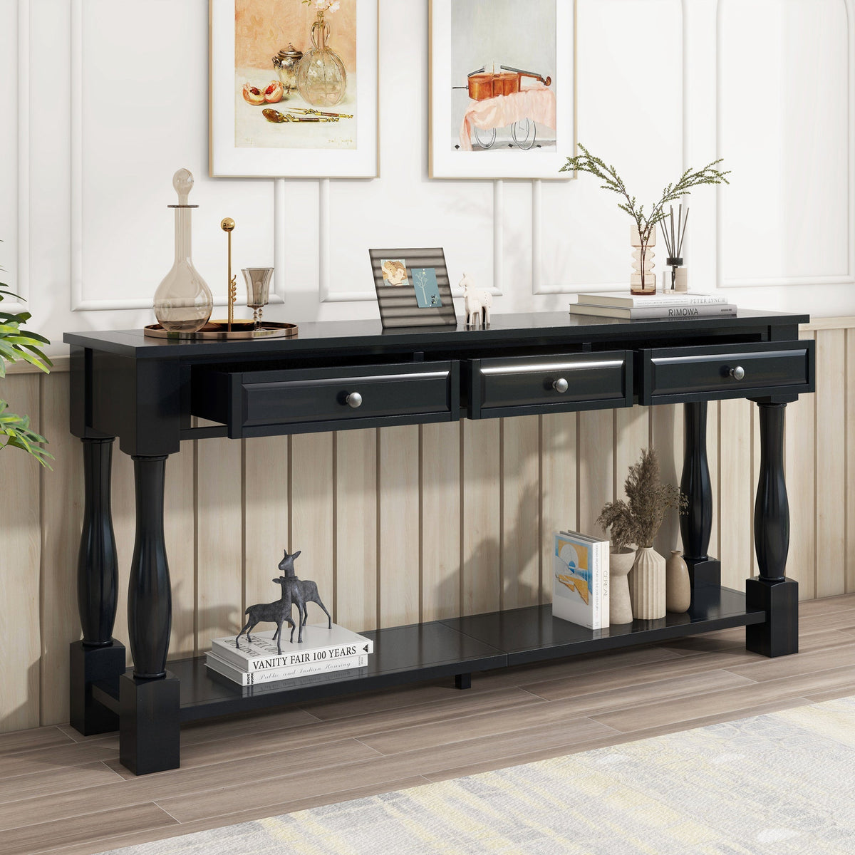 Console Table 63" with Drawers and Shelf