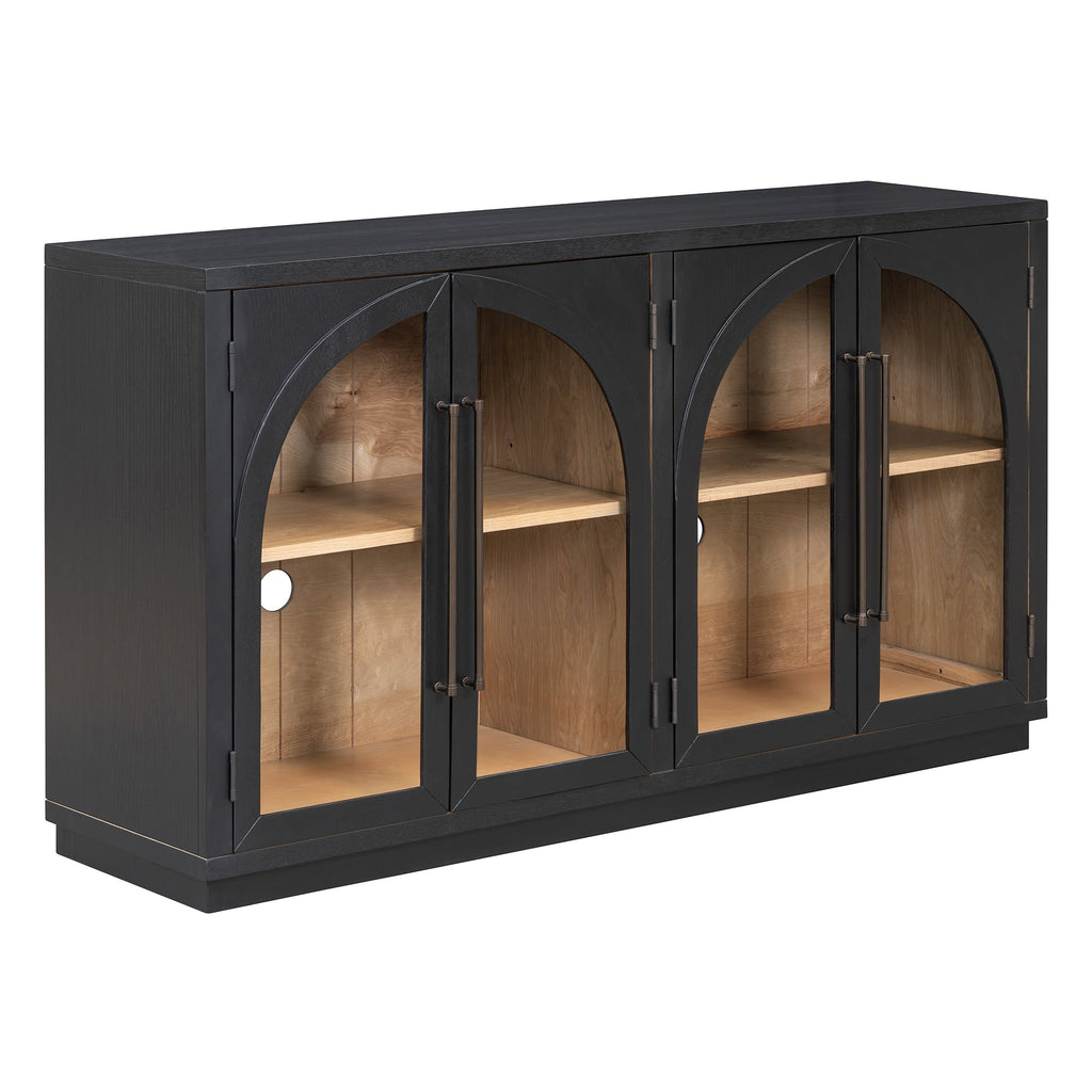 4-Door Storage Sideboard Buffet Cabinet with Arched Glass Doors