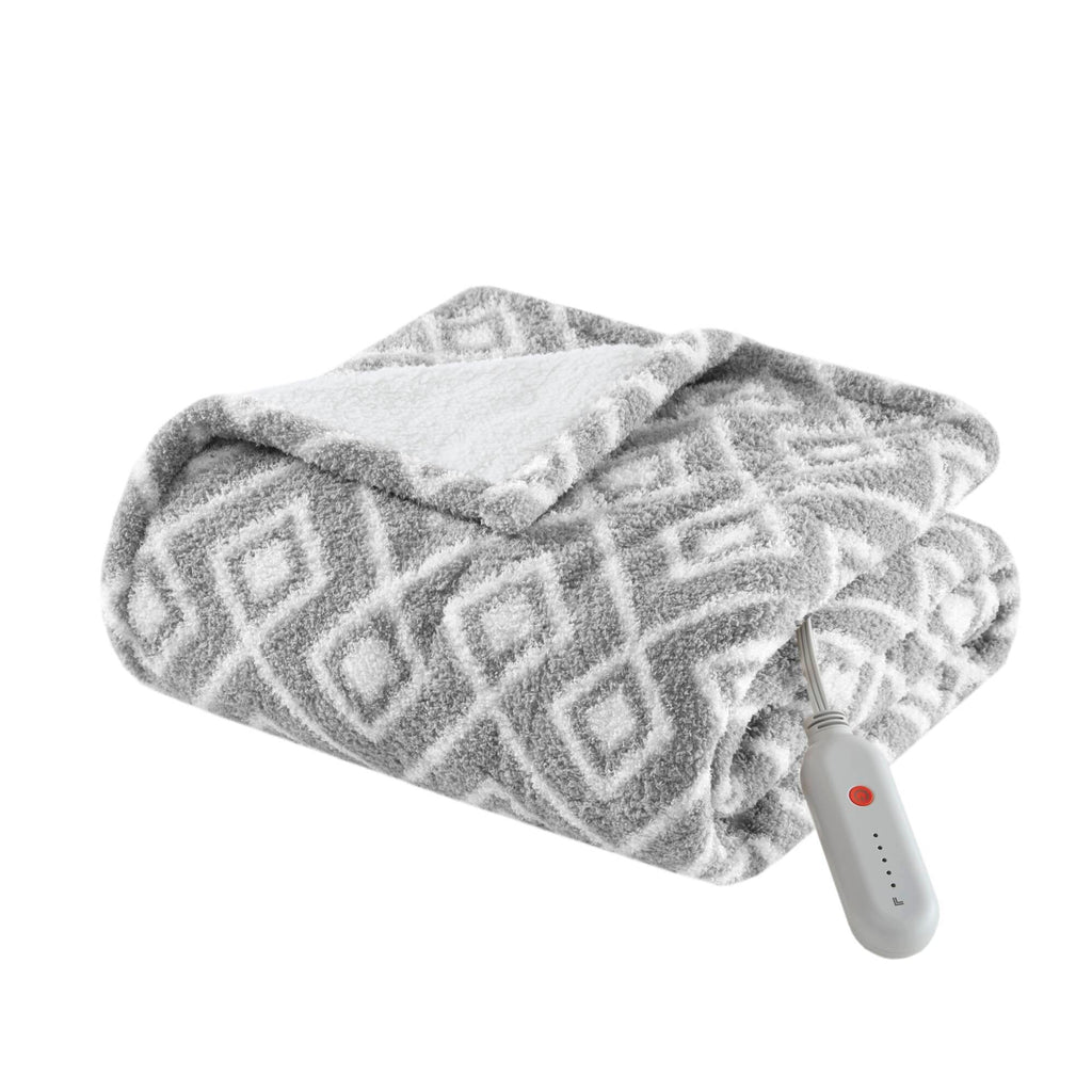 Heated Throw, Grey Geometric