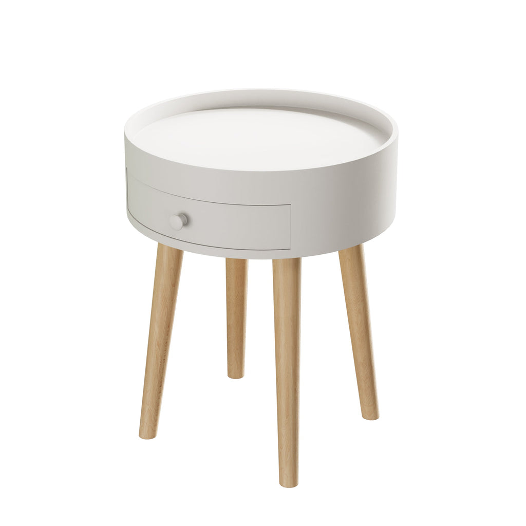 Nightingale 18"H Table with Drawer & Oak Legs, White