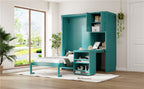 Rotating Wall Murphy Beds with Bookshelf, Teal (TWIN)