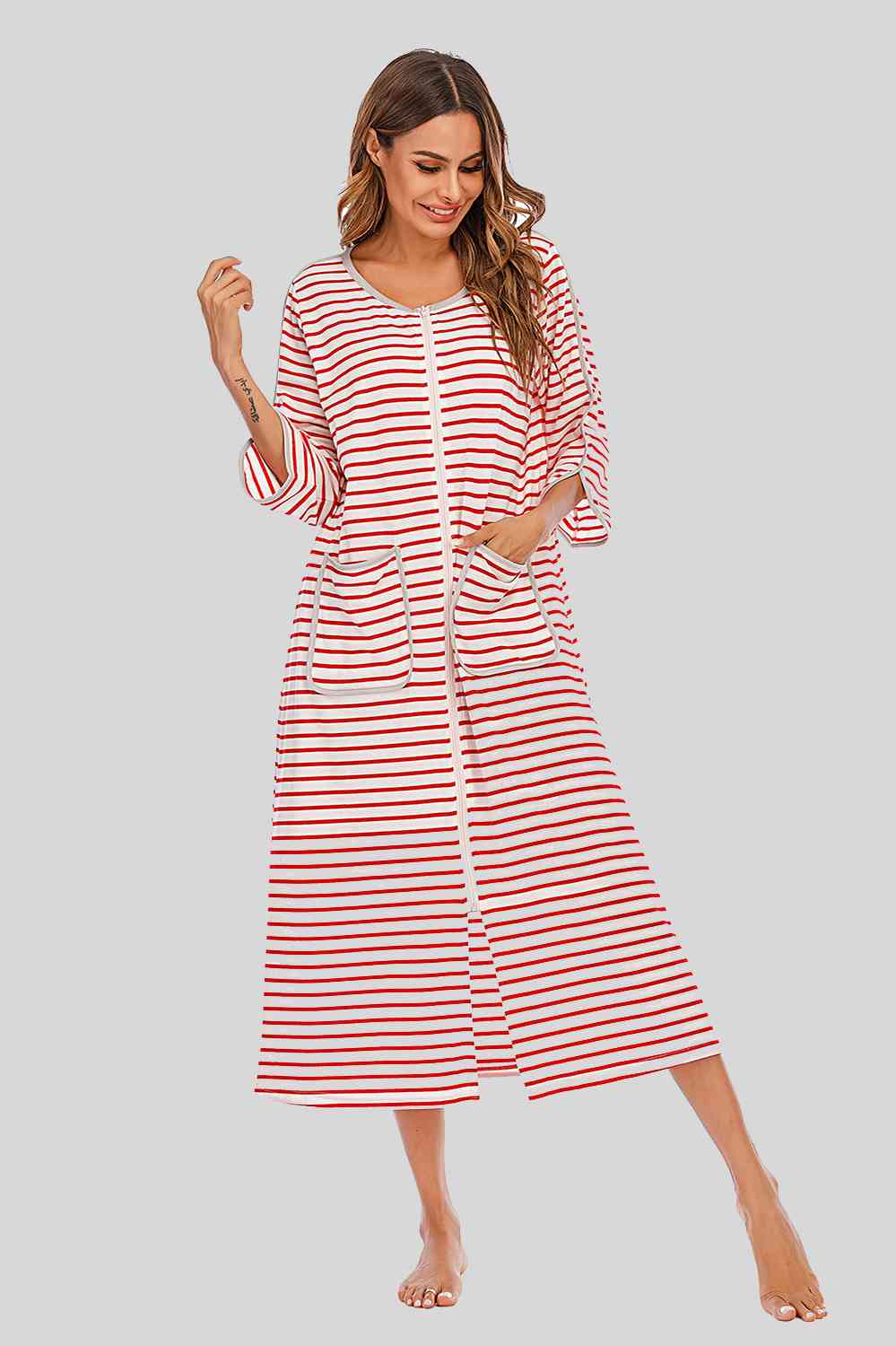 Pajama Dress with Round Neck