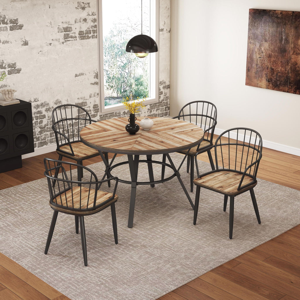 Dining Chair With Metal Legs And Birch (Set of 2) - Black / Natural