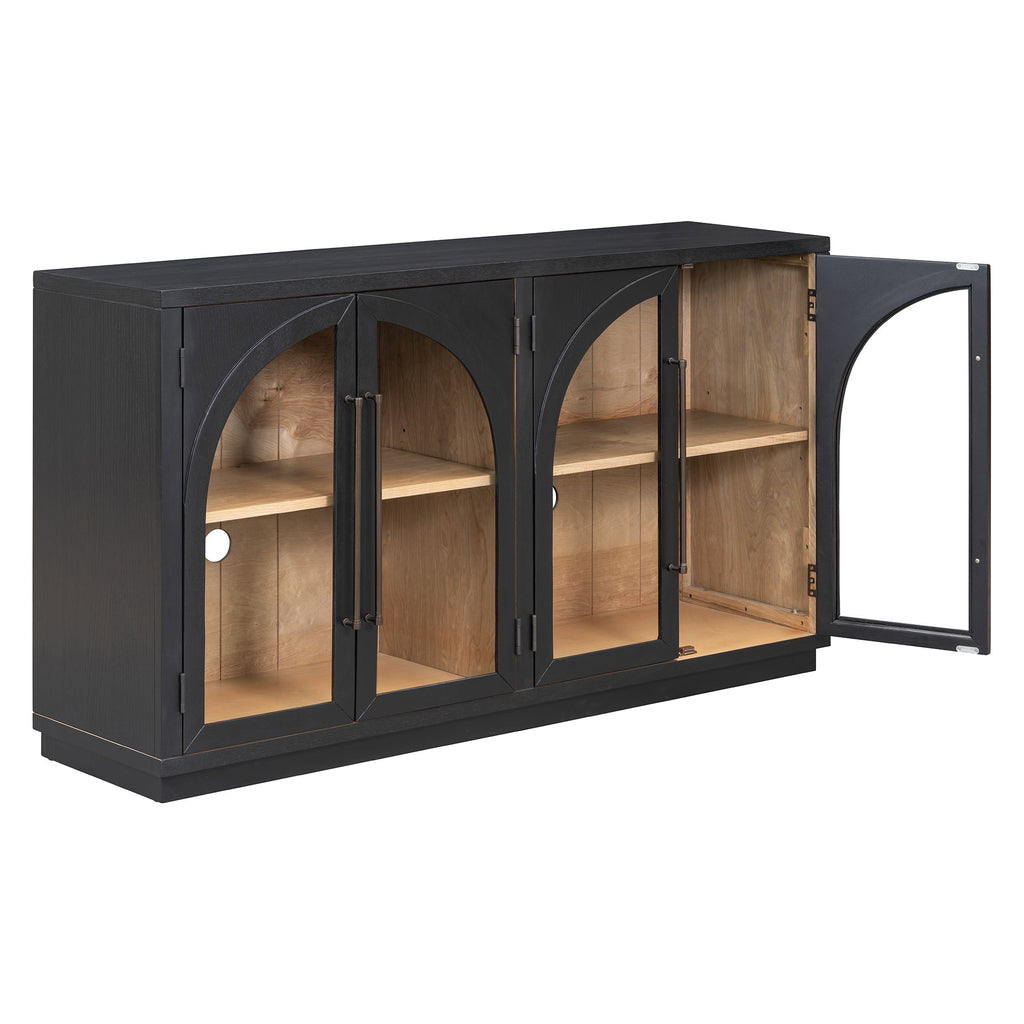 4-Door Storage Sideboard Buffet Cabinet with Arched Glass Doors