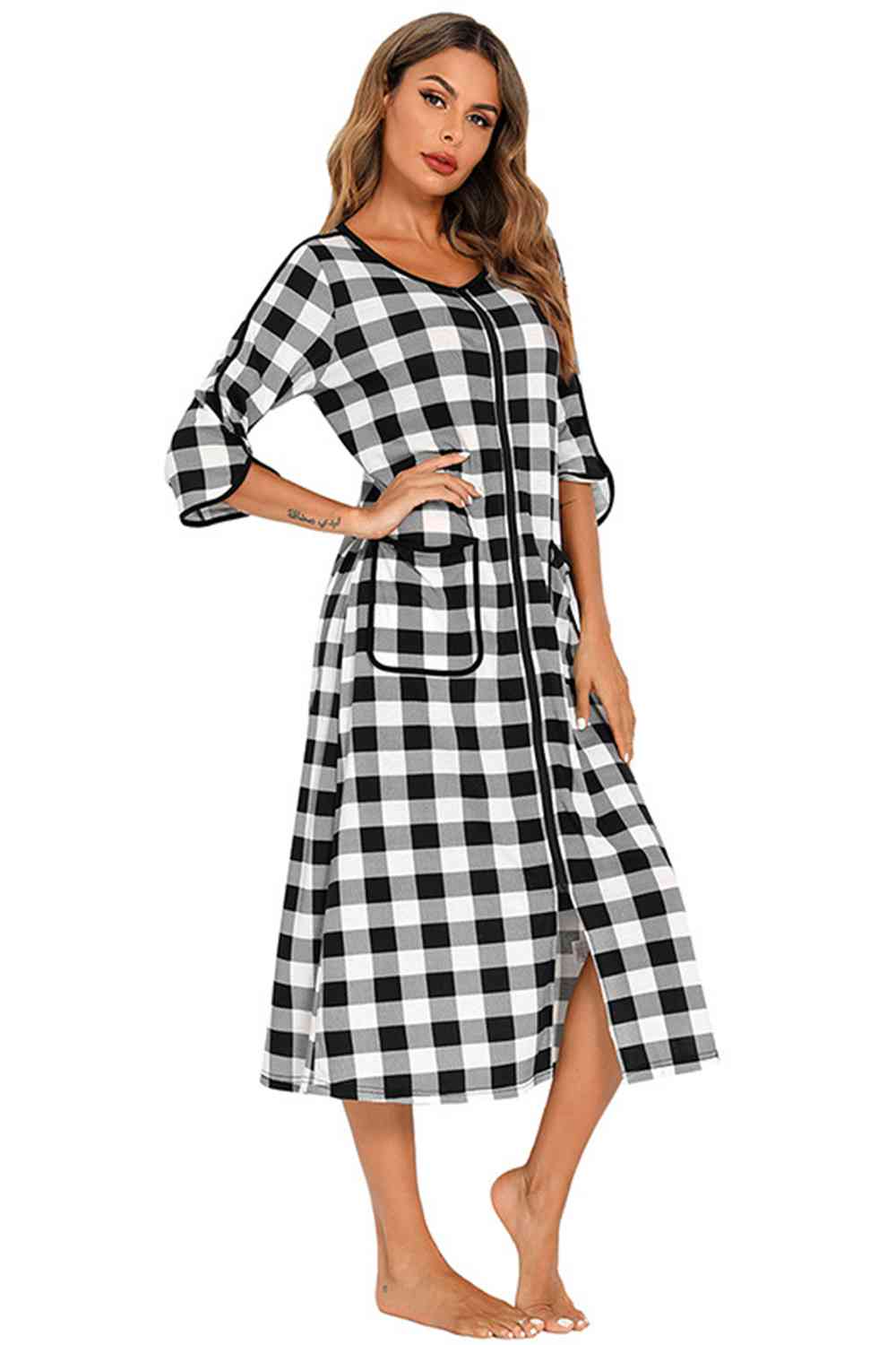 Pajama Dress with Round Neck