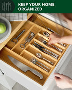 Bamboo Silverware Drawer Organizer, Expandable