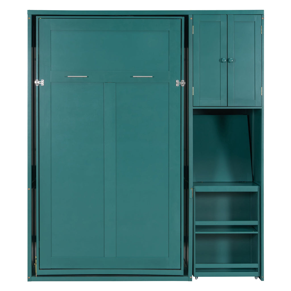 Rotating Wall Murphy Beds with Bookshelf, Teal (TWIN)