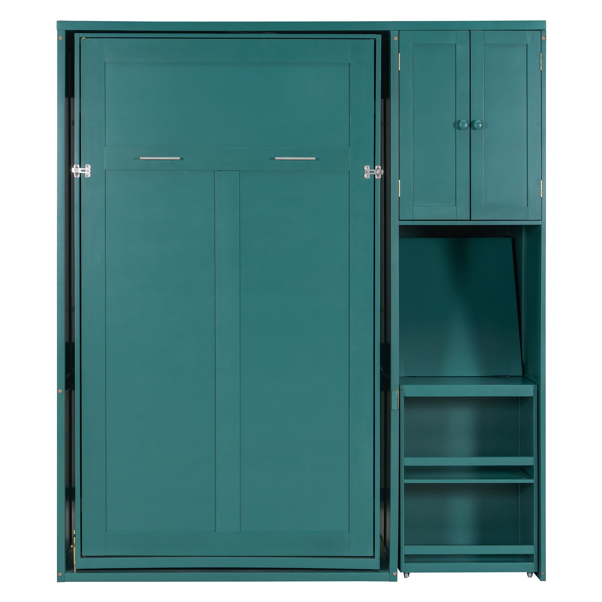 Rotating Wall Murphy Beds with Bookshelf, Teal (TWIN)