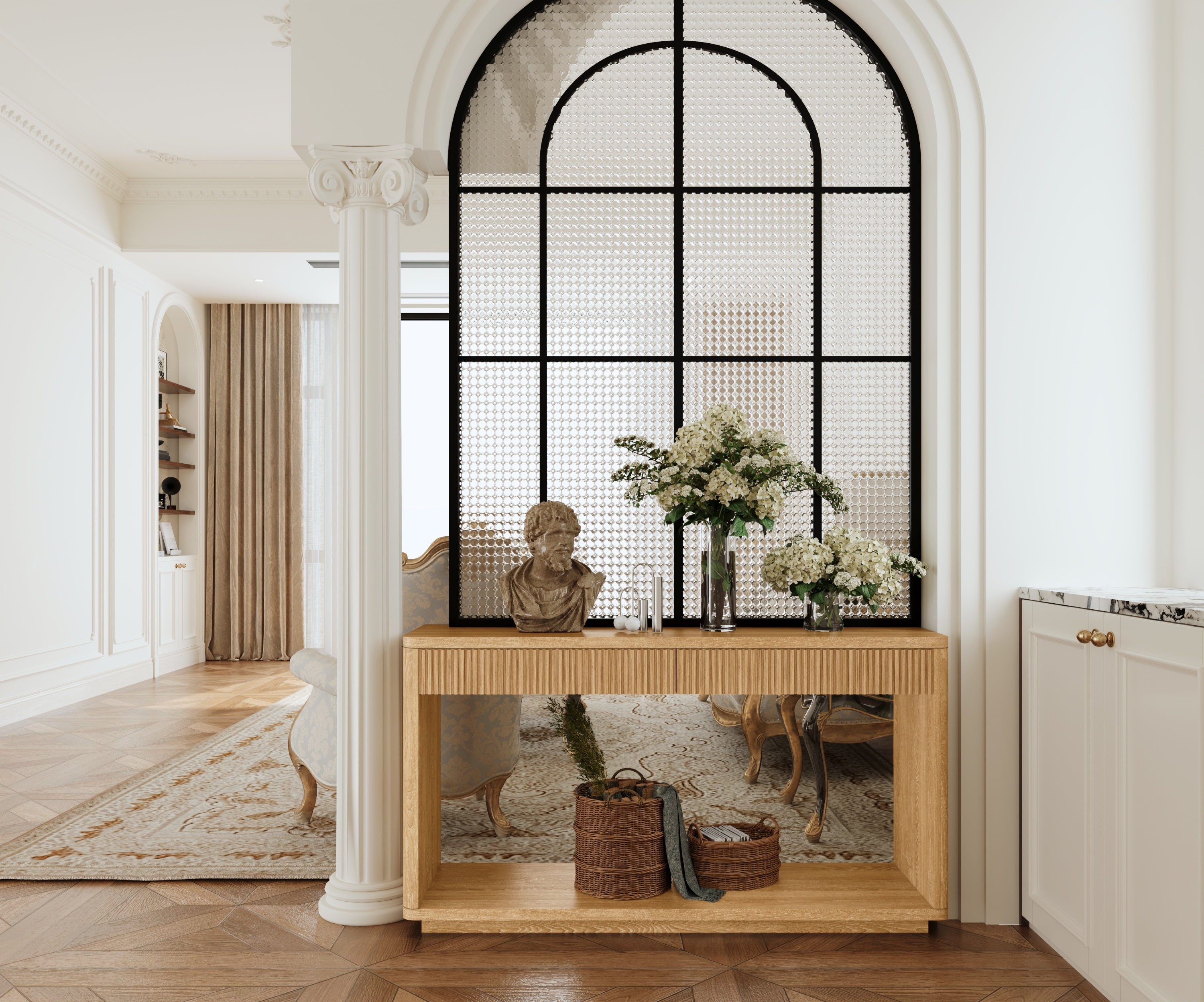 Fluted Console Table with 2-Drawers