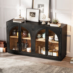 4-Door Storage Sideboard Buffet Cabinet with Arched Glass Doors