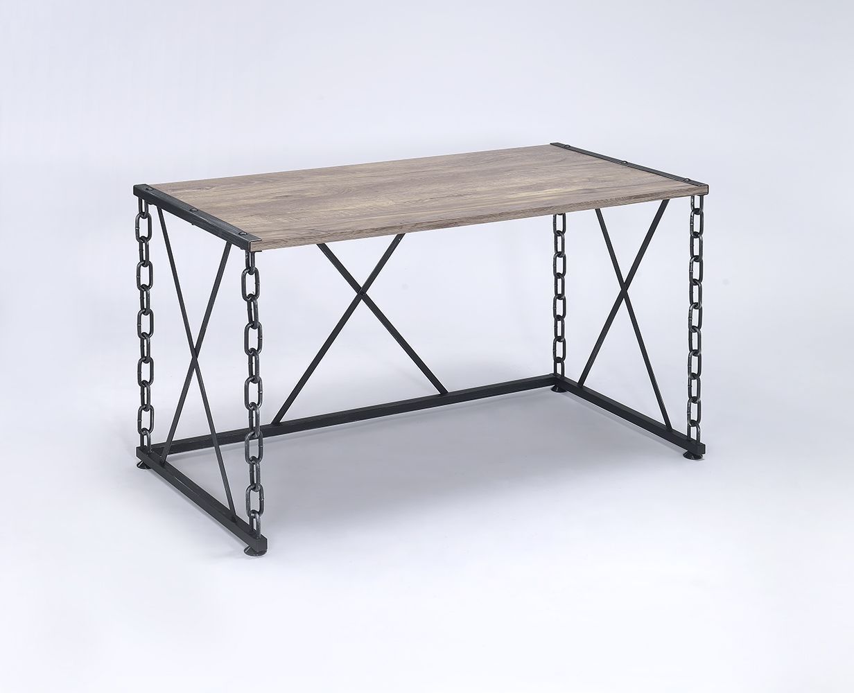 Rustic Oak Desk with Black Metal Chain Legs