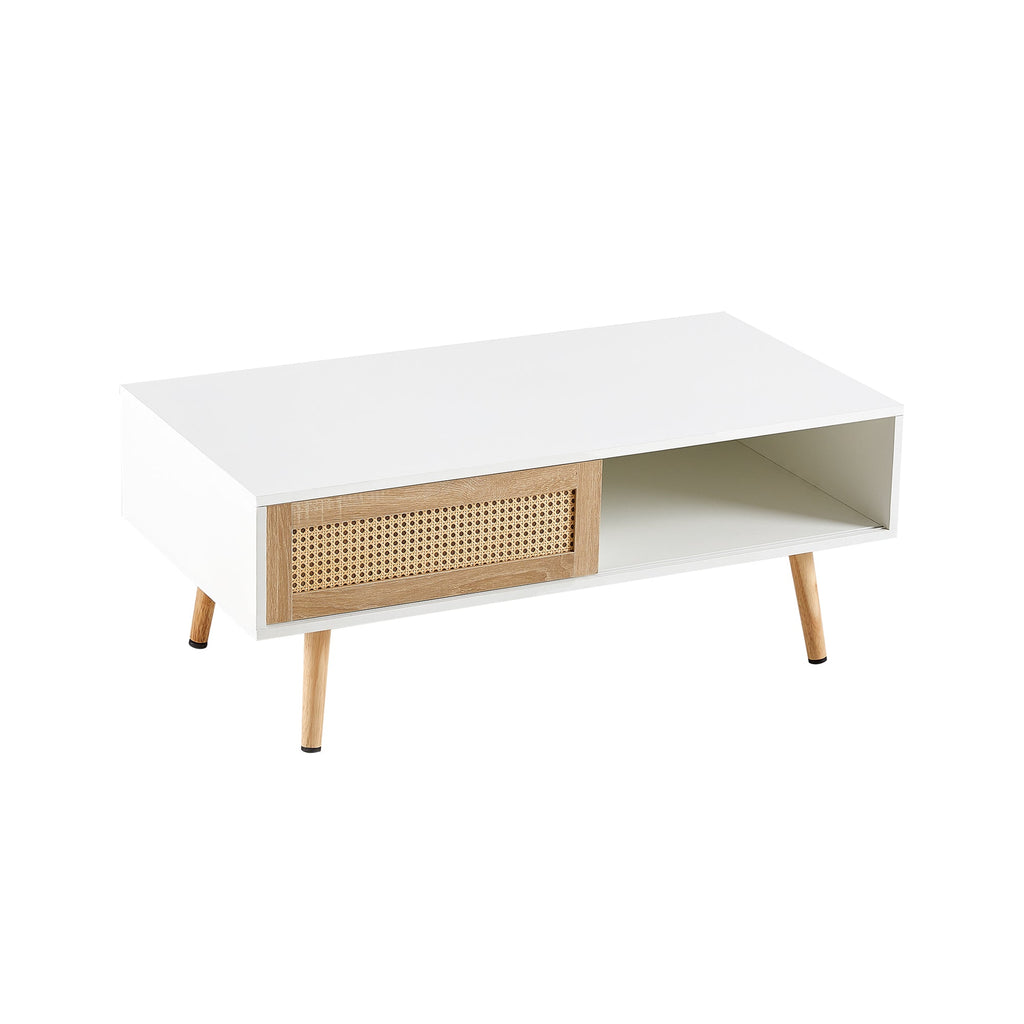 Rattan Coffee table with sliding door storage