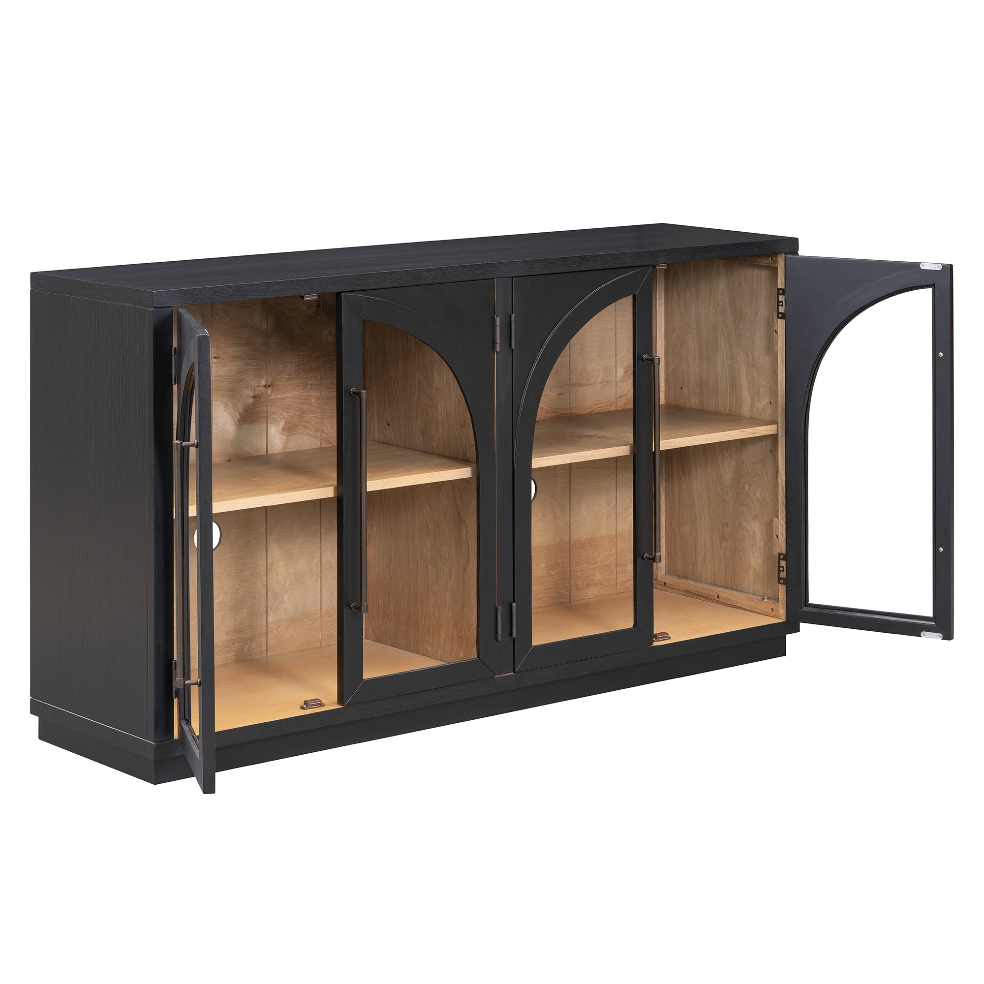 4-Door Storage Sideboard Buffet Cabinet with Arched Glass Doors