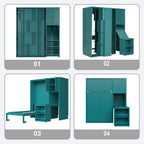 Rotating Wall Murphy Beds with Bookshelf, Teal (TWIN)