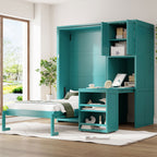 Rotating Wall Murphy Beds with Bookshelf, Teal (TWIN)