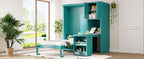 Rotating Wall Murphy Beds with Bookshelf, Teal (TWIN)
