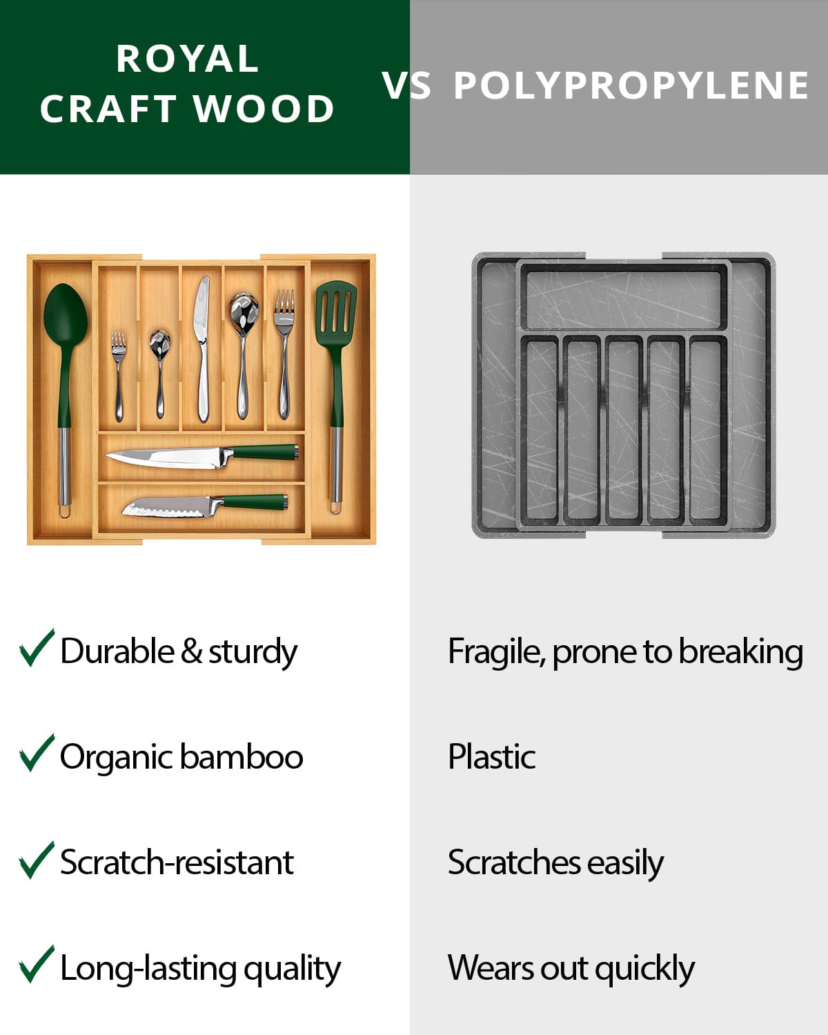 Bamboo Silverware Drawer Organizer, Expandable